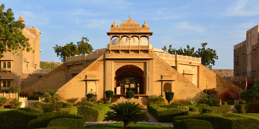 A view of the Heritage Inn Hotel of Jaisalmer offers luxurious amenities in Rajasthan.