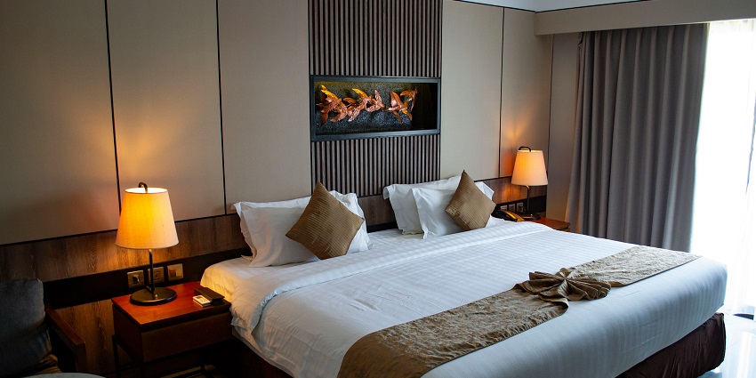 An image of a hotel room, one of the accommodations near the Samye Monastery.