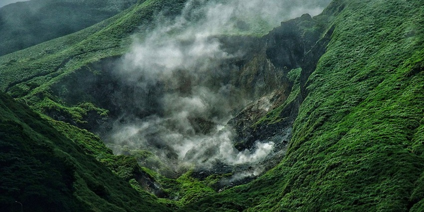 A view of Yangmingshan National Park features hot springs and scenic hiking trails.