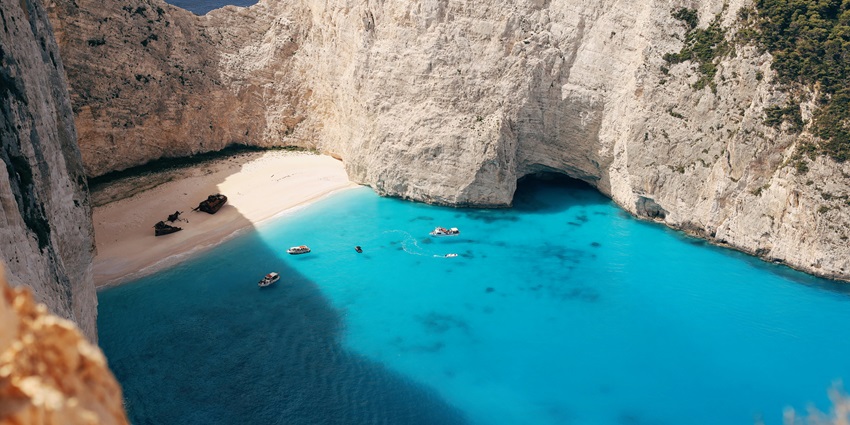 Breathtaking view of the Zakynthos island, from an aerial perspective.
