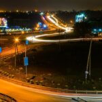 Kenya's super highway at night with lit roads and advertisements on the billboards