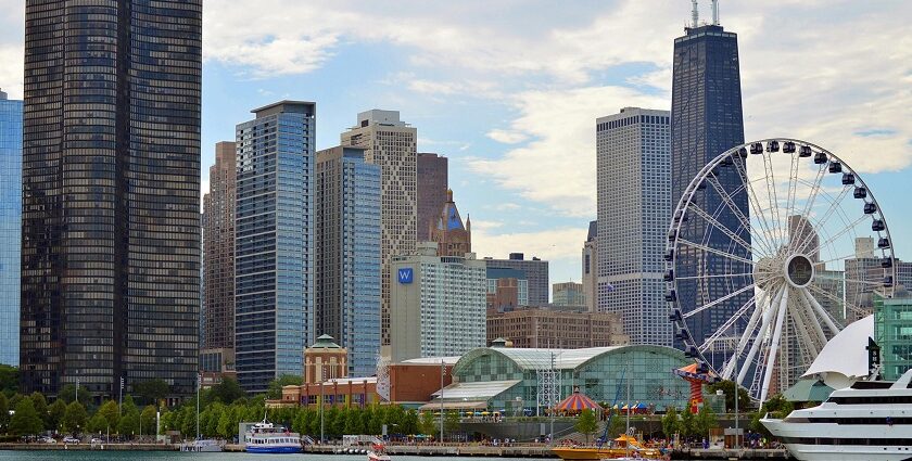 Panoramic view of the Chicago cityscape, highlighting its iconic skyline and architecture