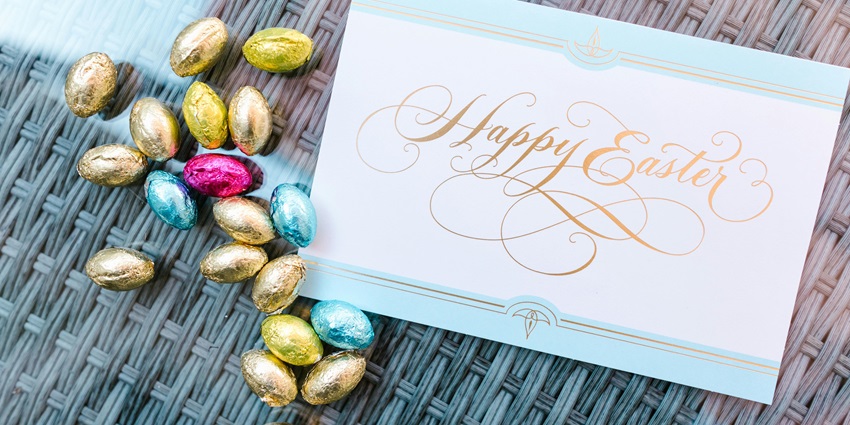 lose-Up Shot of Happy Easter Greeting Card during Easter Festival