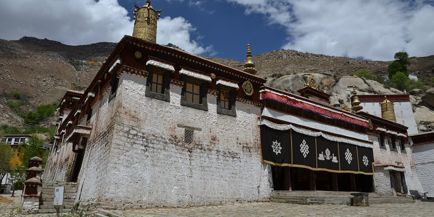 Sera Monastery, near Lhasa, in 2011. The thangka wall can be seen in the right upper corner.