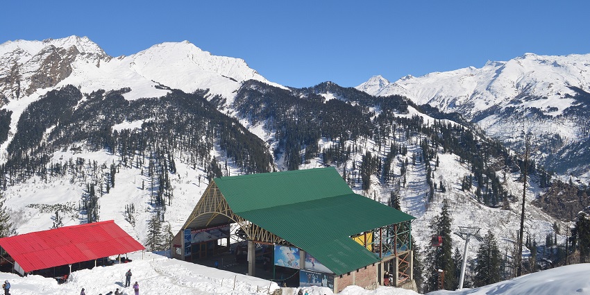 People near a ski resort in Solang Valley near Manali in Himachal Pradesh