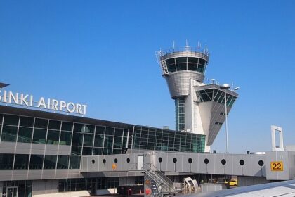 An image of the exterior of Helsinki Airport, a major airport in Finland