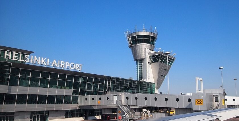 An image of the exterior of Helsinki Airport, a major airport in Finland