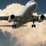 An image of an airplane that takes off into a cloudy sky resembling south korean flights