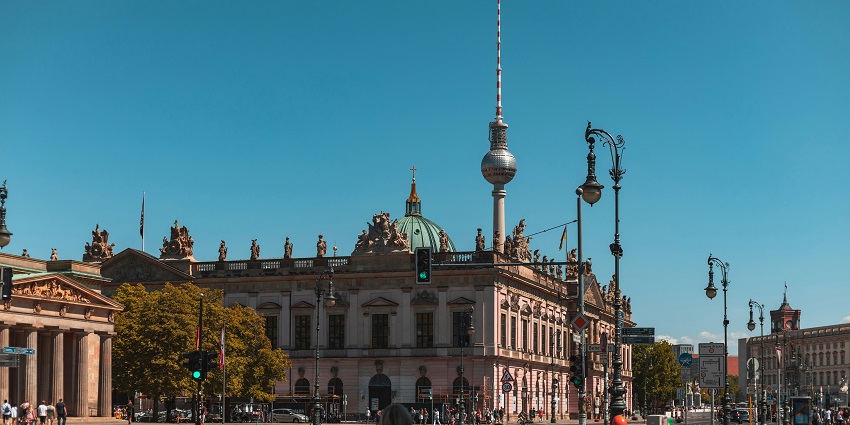 An Image of the aerial view of the Alexanderplatz and the TV Tower in Berlin.