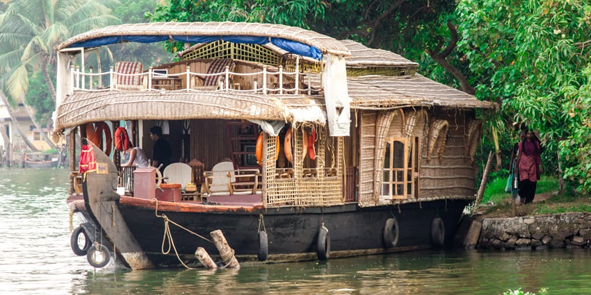 An image of a houseboat in Alleppey, one of the best places to visit in February in India