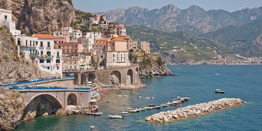 A view of Atrani on a sunny day on the Amalfi Coast - one of the places to visit in Italy.