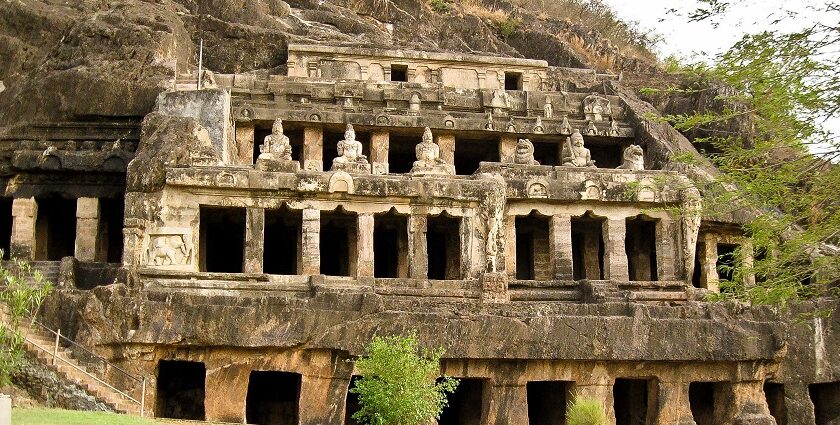 An image of Undavalli Caves in Andhra Pradesh, one of the ancient caves in India.