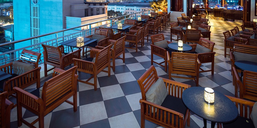 Beautiful setting of the Apex Sky Bar with decorations and serene ambience.