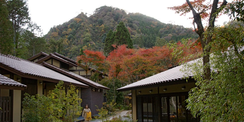 Image of street near Arima, one of the oldest hot springs in Japan with golden and silver mineral waters.
