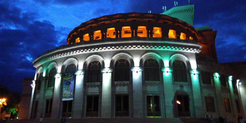 A view of Armenian Opera House, a top place to visit reflecting Yerevan’s Nightlife.