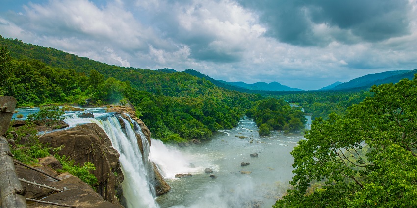 An image of Athirapally Falls during monsoon, one of the famous waterfalls in India