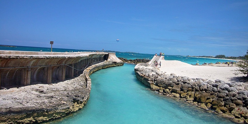 A view of Atlantis Beach, a getaway with pristine shores and breathtaking ocean views.