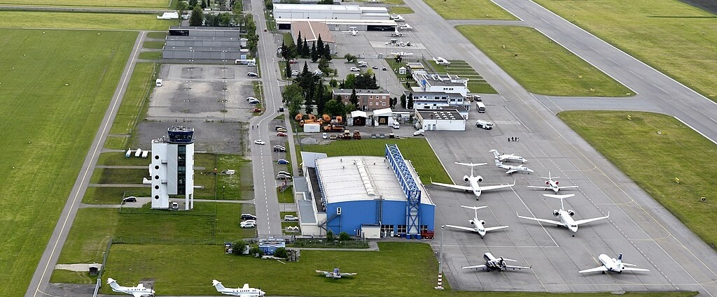 An image of Augsburg Airport with its modern terminal architecture, a famous airport in Munich.