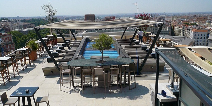 Empty rooftop of the party area before the night starts.