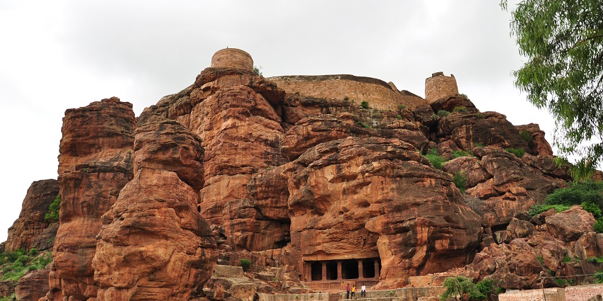 Badami Caves in Karnataka, one of the best ancient caves in India and a tourist attraction