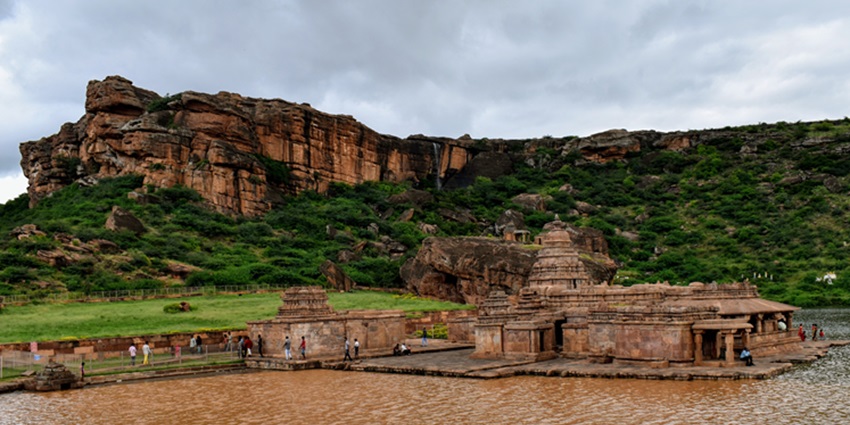 An image of the wonderful rock-cut architecture of the Badami Cave in Badami, Karnataka, India