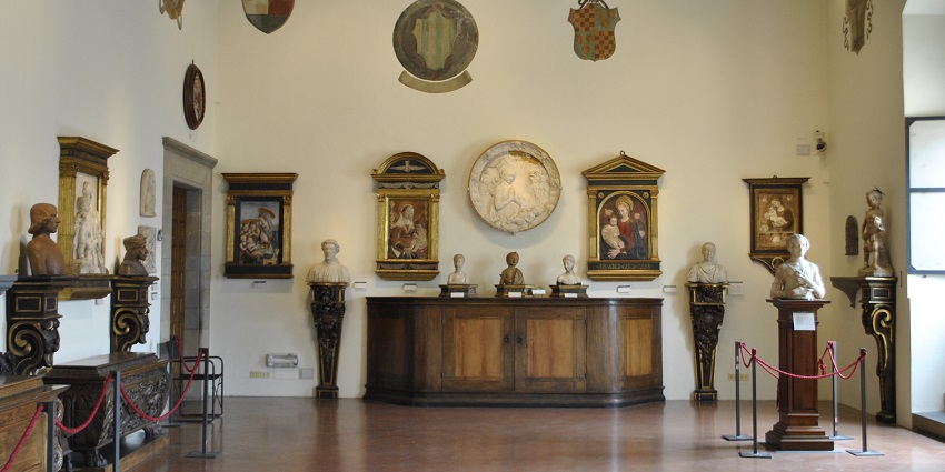 Busts of many people at an exhibition in Bargello Museum in Tuscany region.