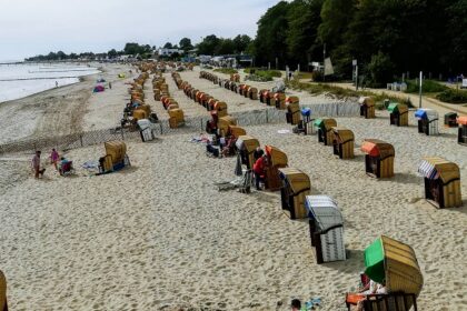 An image showing the serene beach of Kellenhusen with strandkorbs, a gem among beaches in Germany.