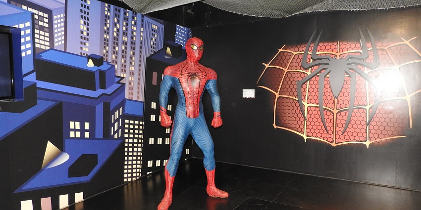 Image of a wax statue of Spider man at a wax museum like Benz Celebrity Wax Museum.