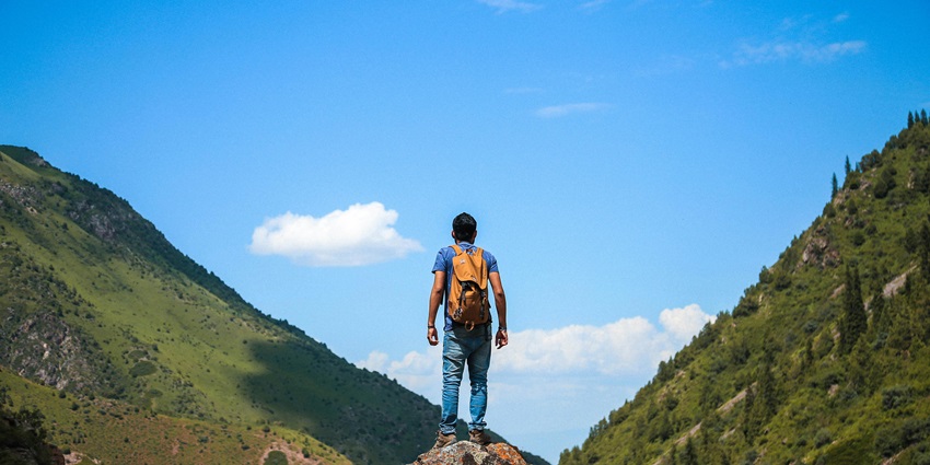 Scenic image of a man at the summit of the trek on the Gandikota hills