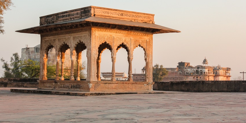 An image of a beautiful ornate pavilion - one of the places to visit in October in North India.