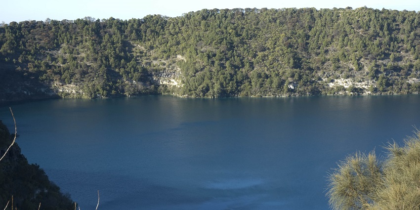 An image of Blue Lake, a stunning crater lake in Australia, showcasing the beauty of lakes in Australia