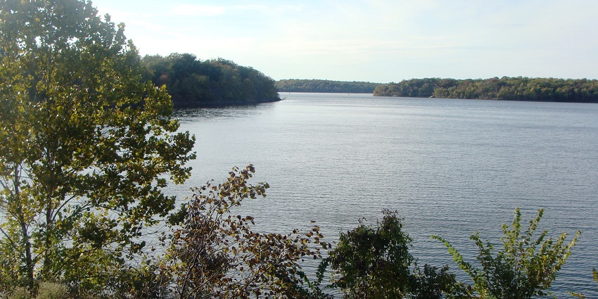 Blue Springs Lake with still water and shorelines full of green trees and bushes