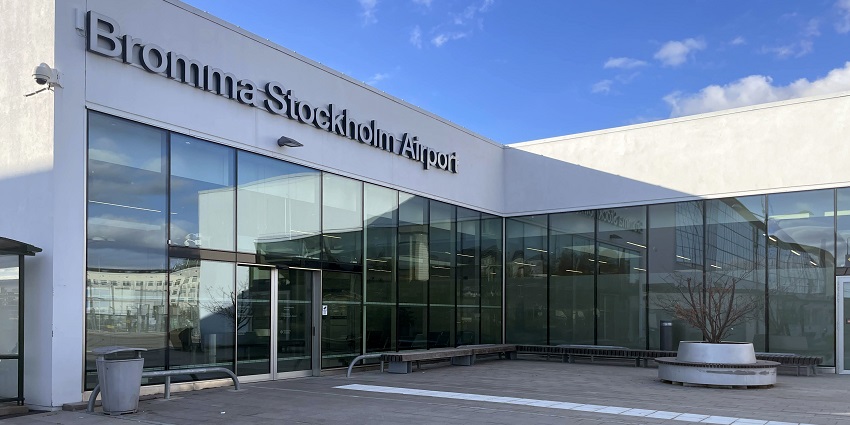 An image of the entrance of Bromma Stockholm Airport, a famous one.