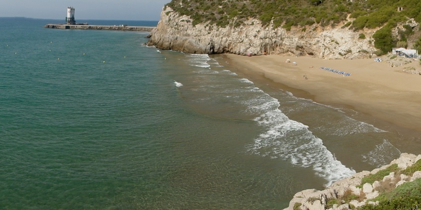 Cala Morisca Beach, located outside of Barcelona is a small beach on the cliffs of El Garraf.