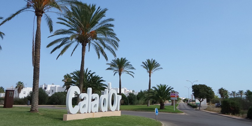 Image of beautiful landscape at Cala D’or road and palm tree near the beach in Spain