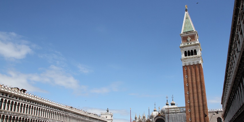 A panoramic view captured from Campanile di San Marco, a tourist place in Venice.