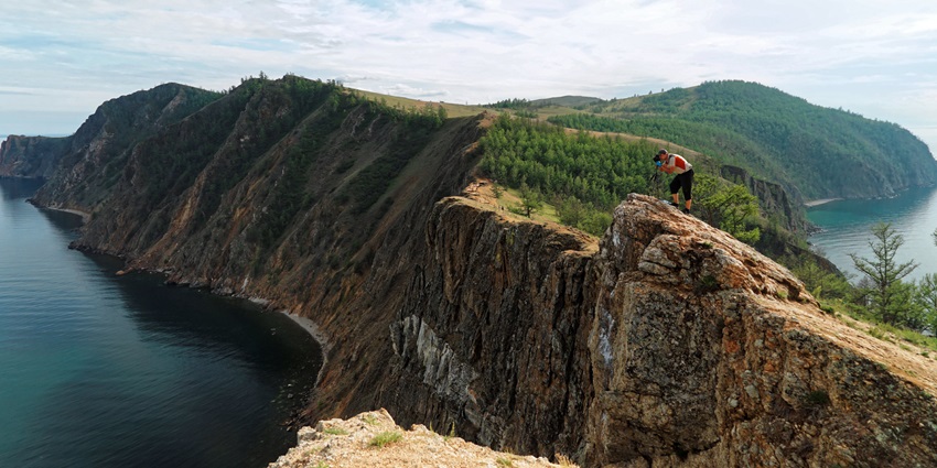 An image of Cape Khoboy, a breathtaking cliffside spot with panoramic Baikal landscapes.