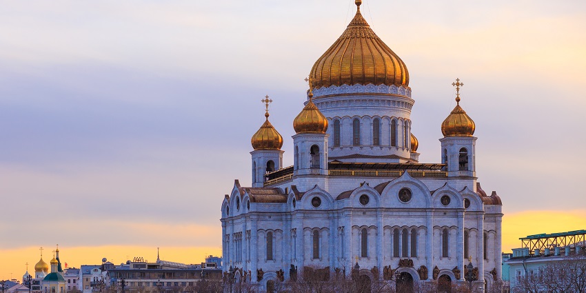 Majestic Orthodox cathedral with stunning frescoes and gold domes
