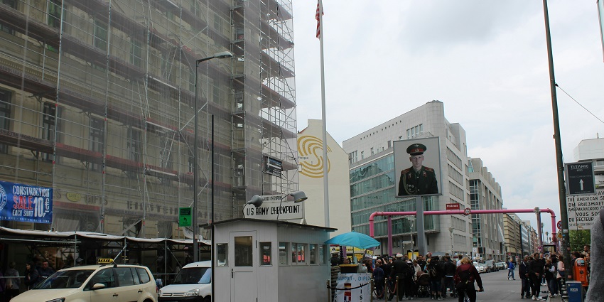 An Image of the rebuilt Checkpoint Charlie, one of the places to visit in Berlin, Germany.