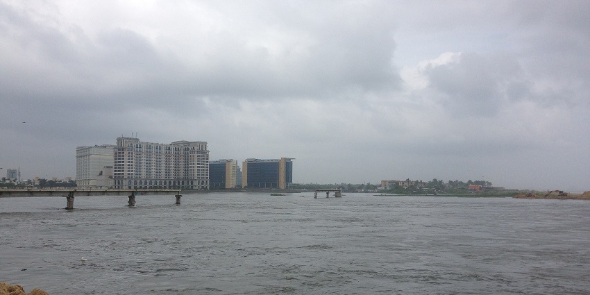 A broken bridge in Adyar River as seen from the Chembarambakkam Lake near Chennai.