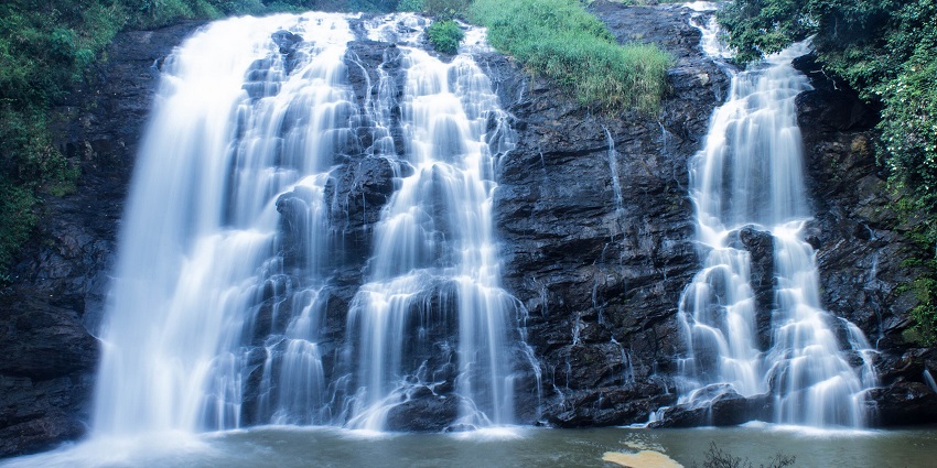 An image of a long exposure shot of the beautiful Abbey Falls in Madikeri, Karnataka.