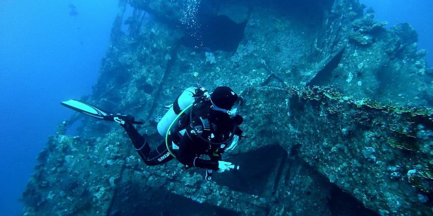 Historic wreck diving site with sunken World War II ships.