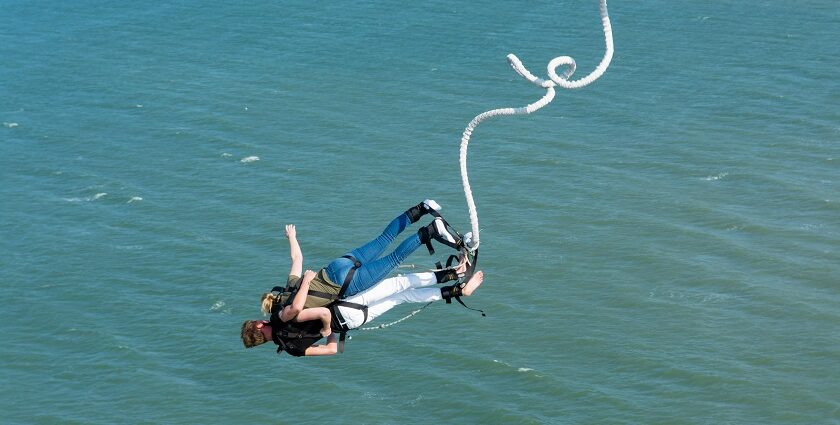 An exciting adventure of a couple bungee jumping in India