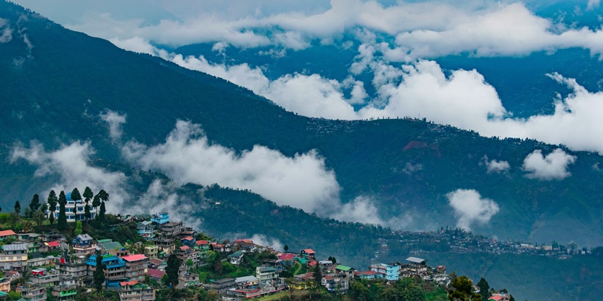 Tea plantation on hilly terrain - one of the places to visit for honeymoon in December in India.