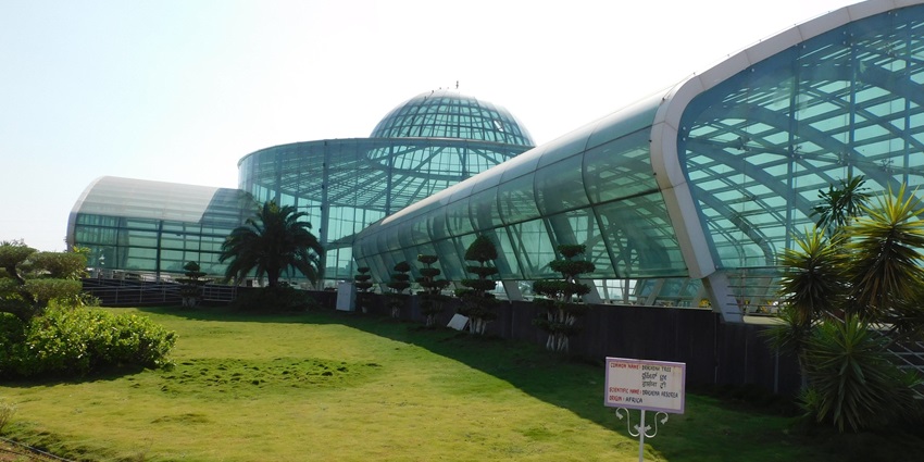 The beautiful picture of the Davanagere glass house inside a botanical garden, Karnataka.