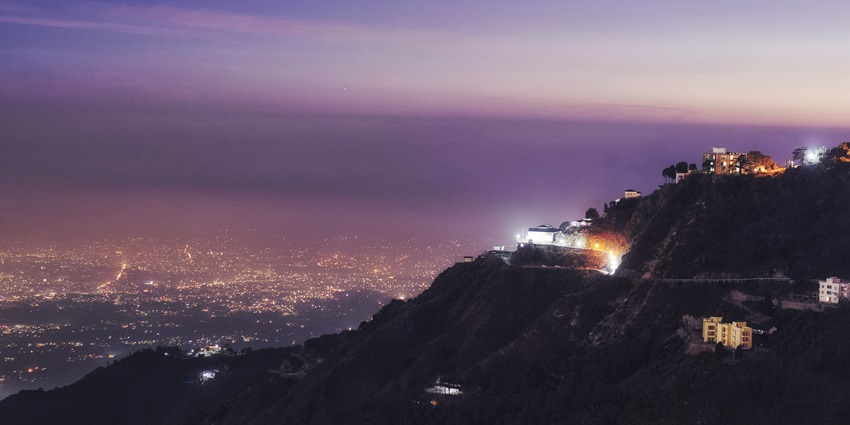 Pretty views witnessed from a hilltop while experiencing nightlife in Uttarakhand.