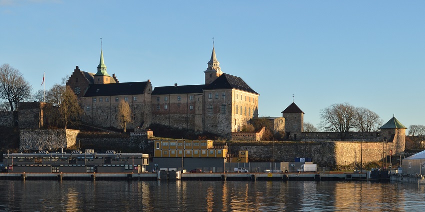 An image showing Akershus Fortress in Oslo, Norway, highlighting its historical architecture