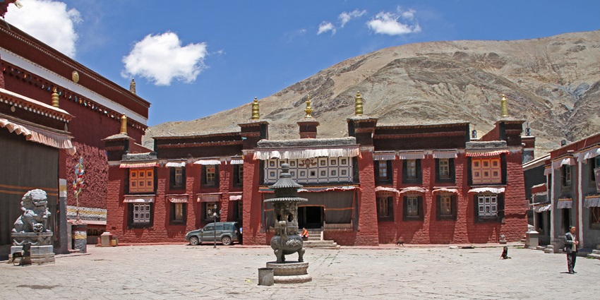 The Library near the Main Assembly Hall has the largest collection of Tibetan scriptures.