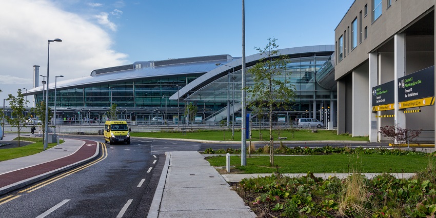 An image of the exterior of Dublin Airport, one of the major airports in Ireland.