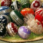 A plate full of colourfully decorated Easter Eggs in the Czech Republic’s Hana Region.